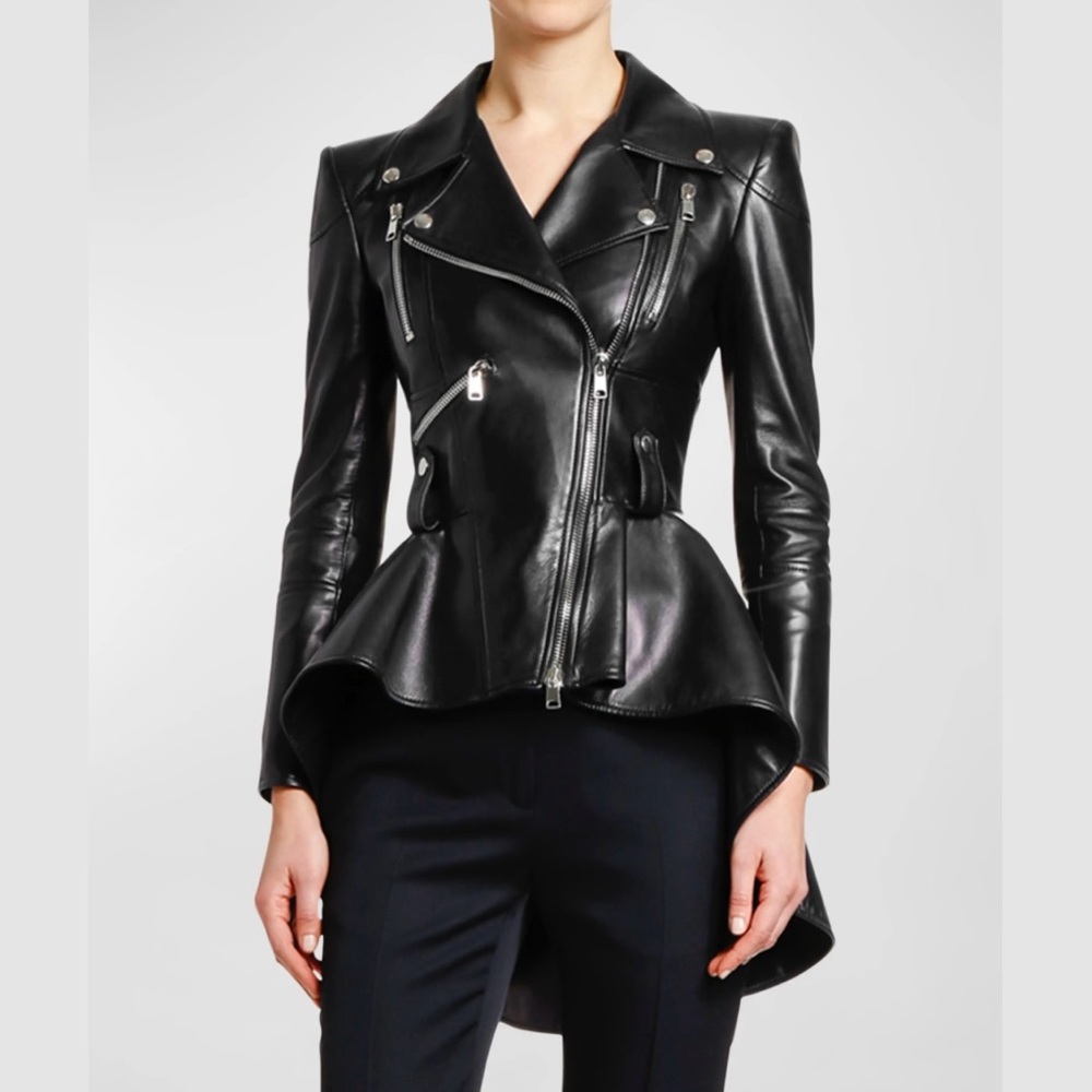Alexander McQueen Leather Peplum Biker Jacket